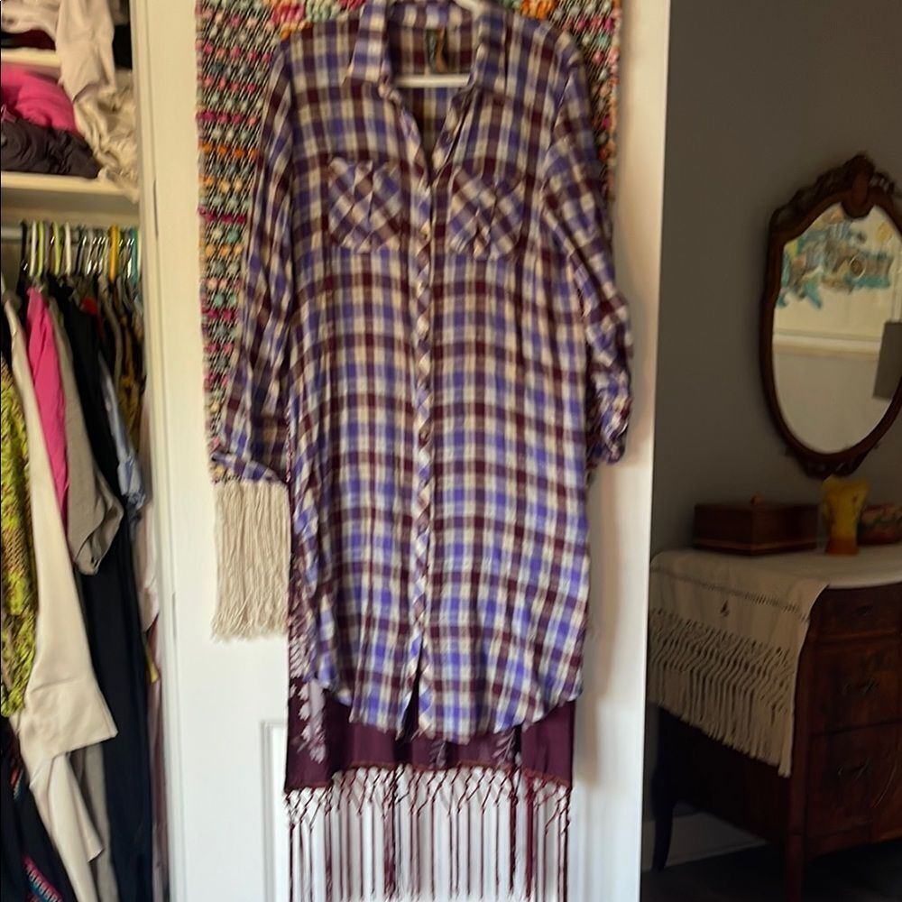 Purple and White Plaid Shirt